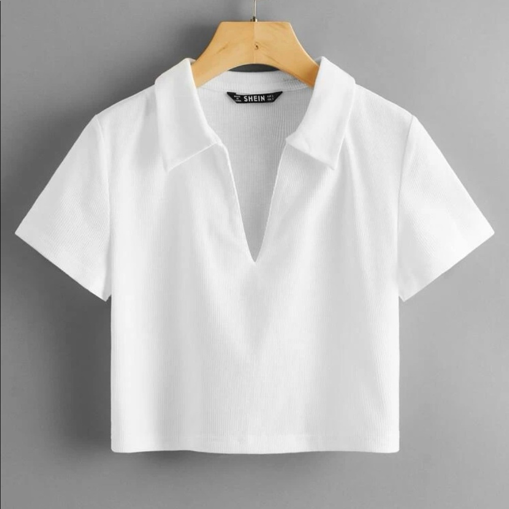 Trendy White collar crop top